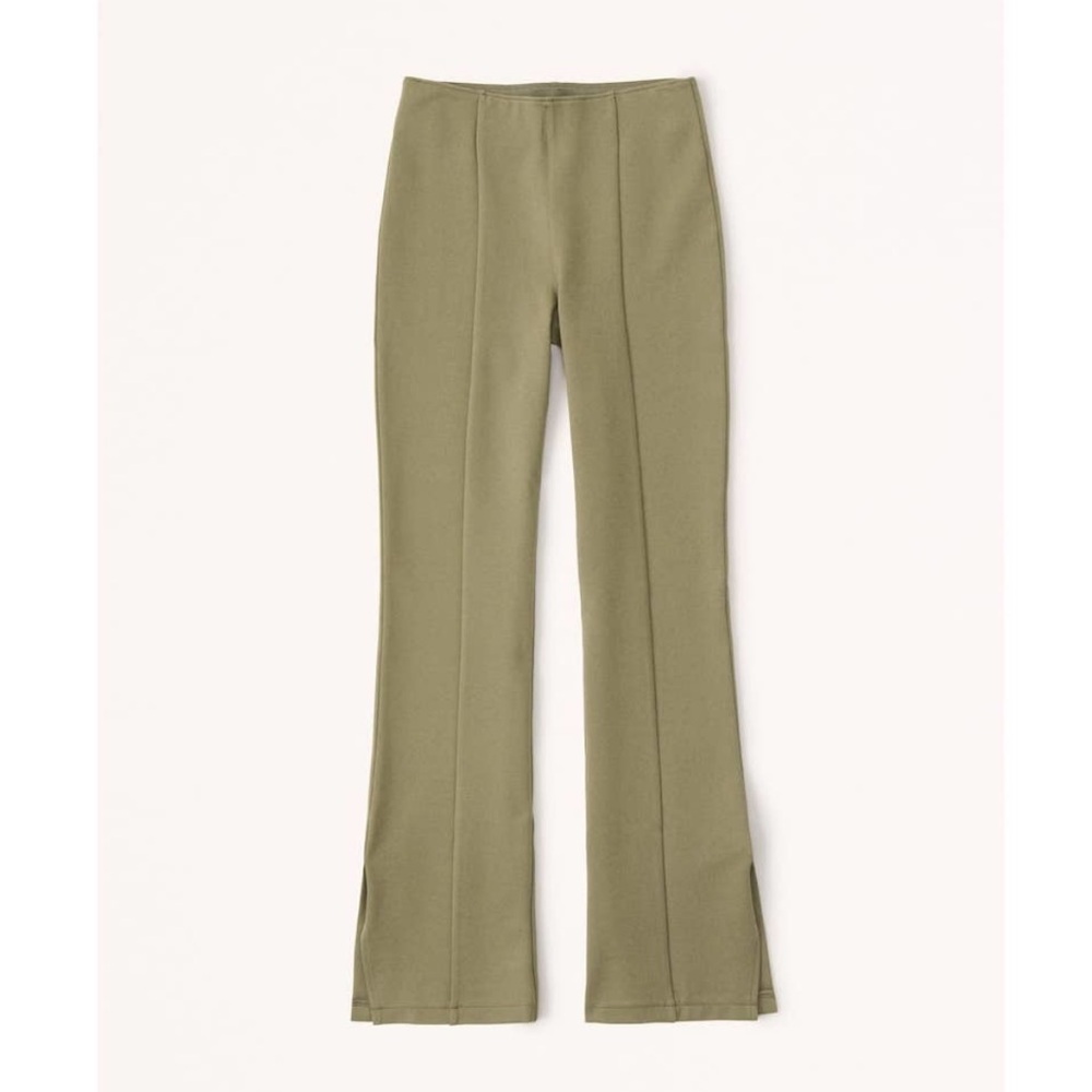 Abercrombie & Fitch Split Hem Slim Flare Knit Pants Olive Green Large Short